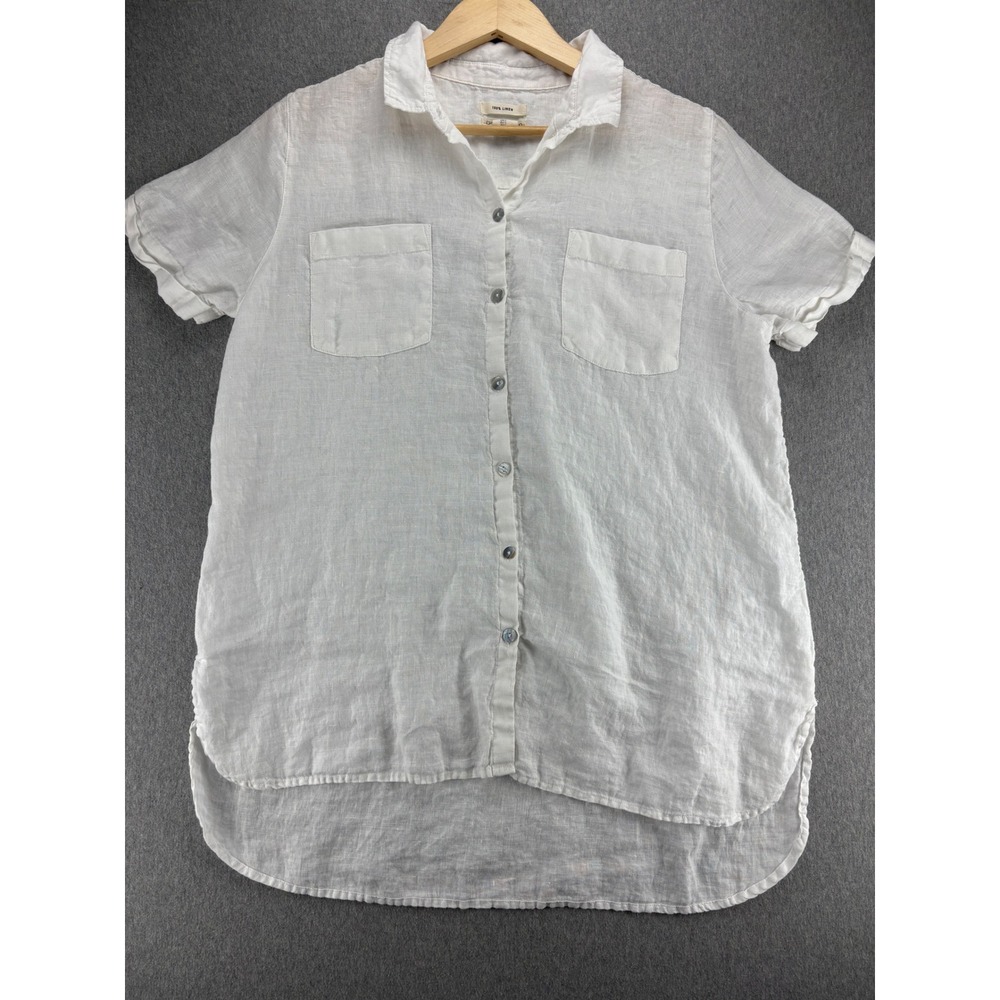 Christian Siriano New York Button‎ Down Shirt Mens L Linen White Tunic Beach